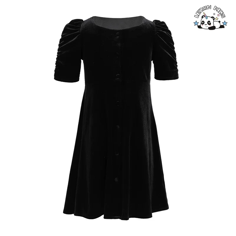 LEZONKIDS - OEM Customizable Fashionable Girls Prom Dresses O-Neck Short Sleeves A-Line Long Girl Dress